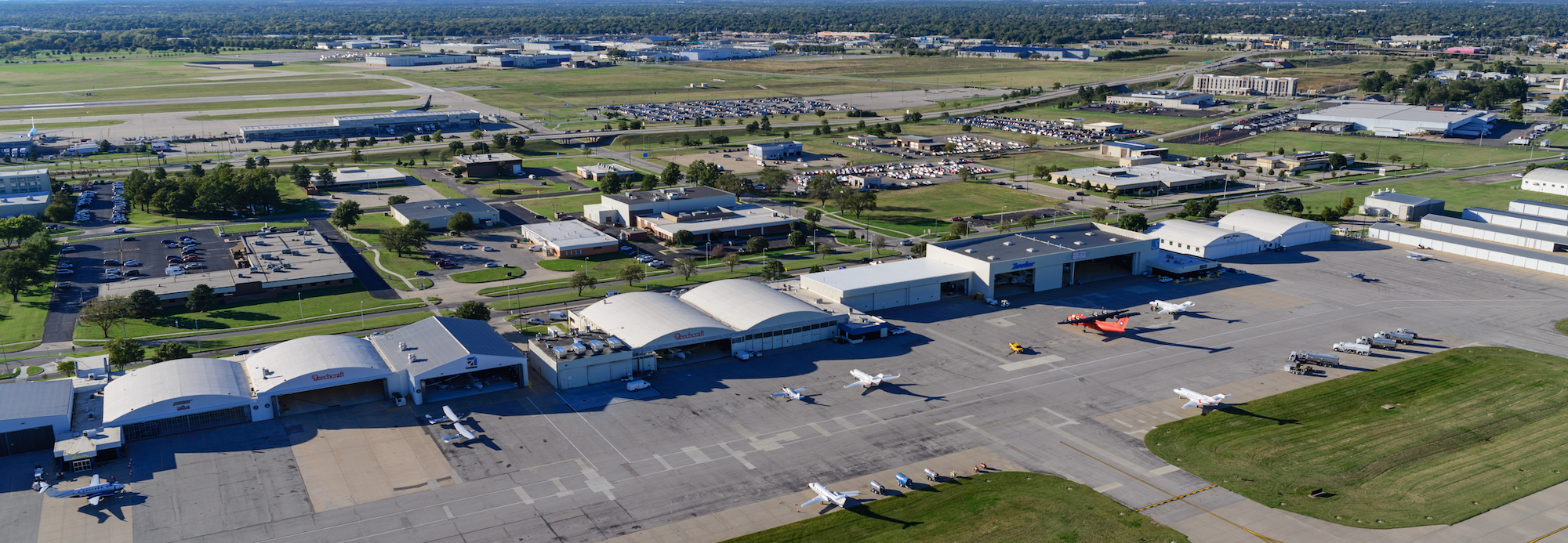 aerial view of hangars